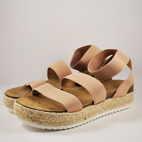 WOMENS PLATFORM STRAPPY SANDALS  BLUSH NUDE - Picture 2 of 6